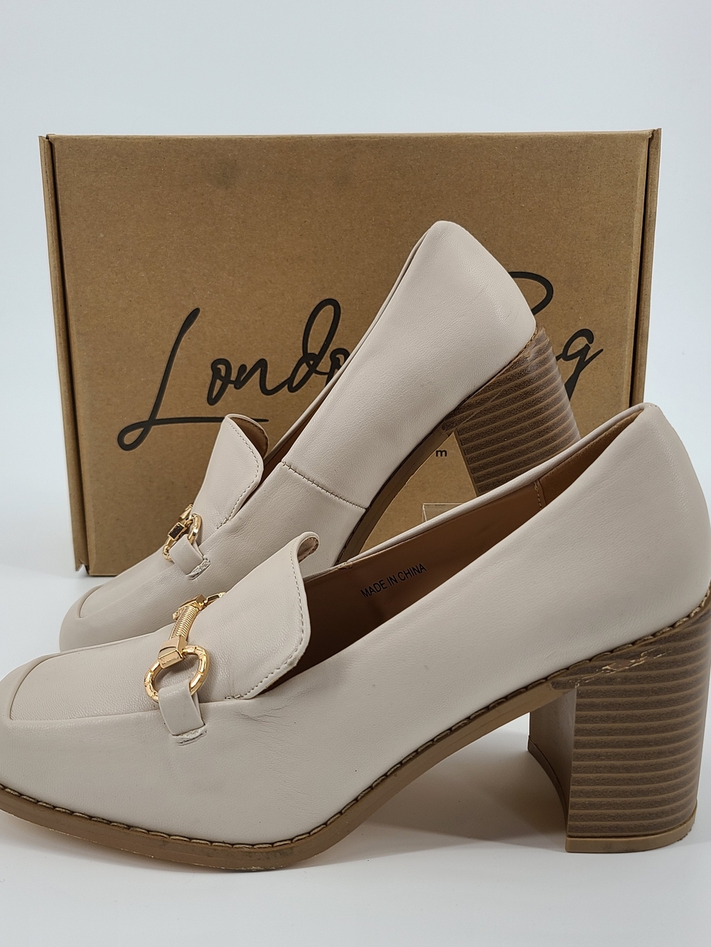 London Rag Cream Block Heel Loafers Size 8